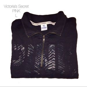 2000's Victoria’s Secret PINK Black Half Zip Sweatshirt L Y2k Vintage
